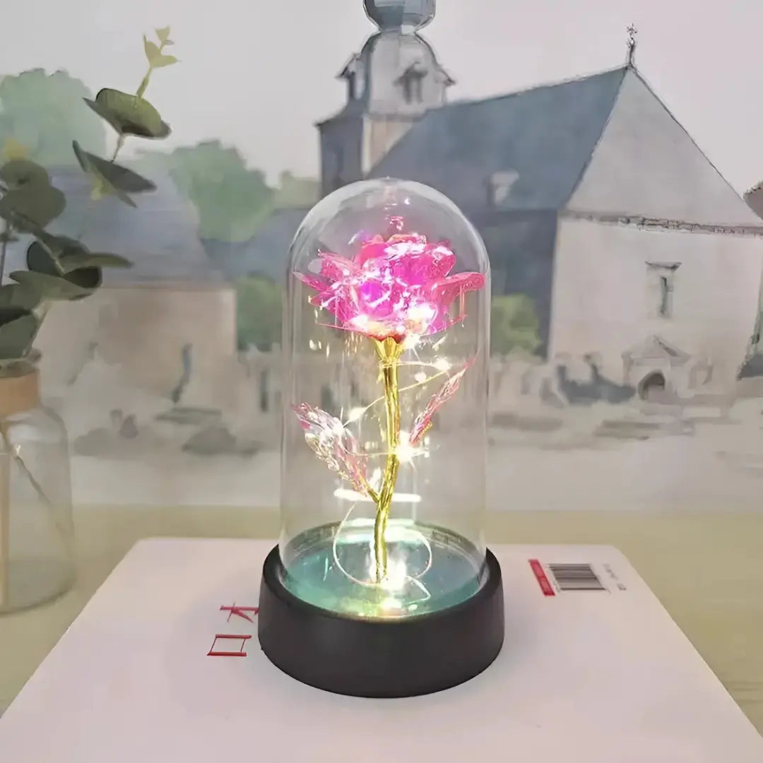 Rosa Encantada com Luz LED –  com Cúpula Decorativa Iluminada