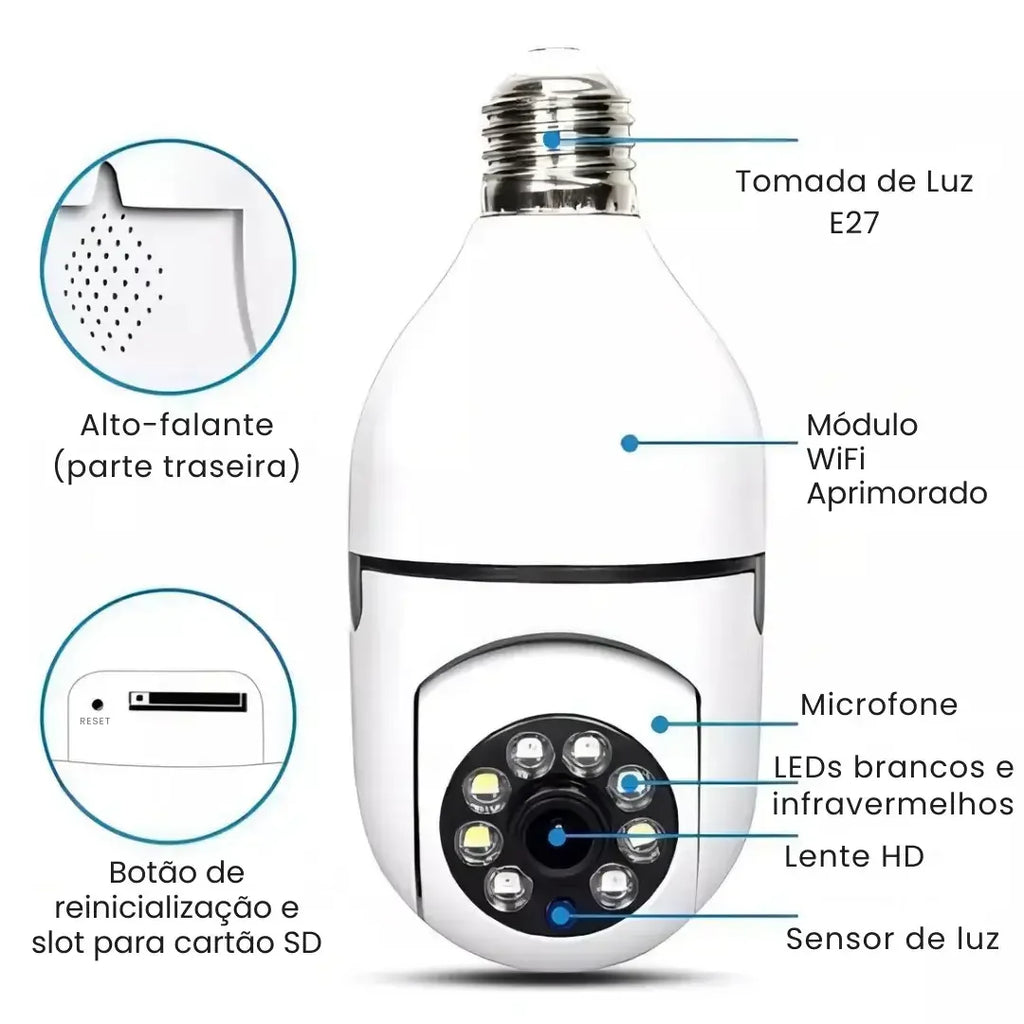 Câmera Segurança Lâmpada Wifi 360° Full HD - Modern Casa