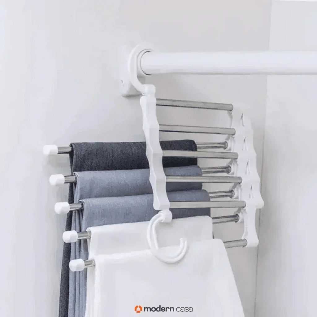Cabide Organizador Inox para Calças - Retrátil 5 em 1 - Modern Casa
