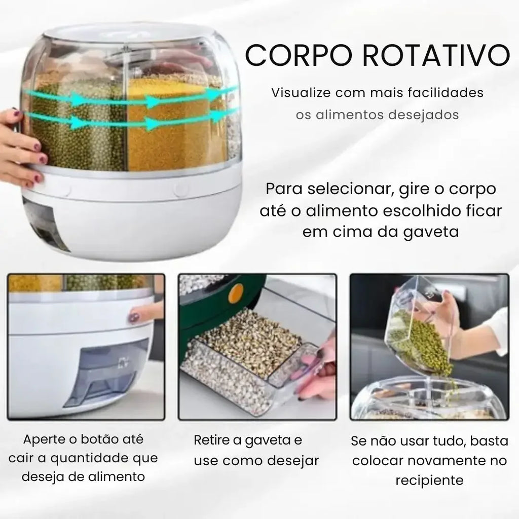 Dispensador Organizador Giratório 360° para Arroz e Grãos - Modern Casa