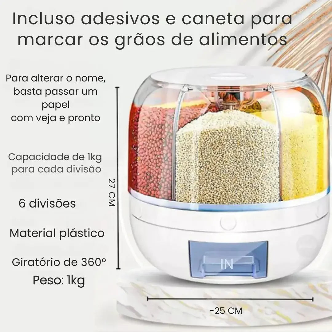 Dispensador Organizador Giratório 360° para Arroz e Grãos - Modern Casa