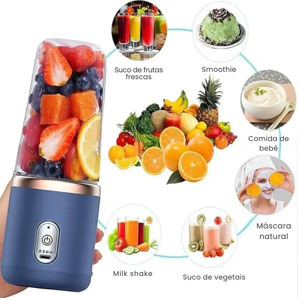 Mini liquidificador azul escuro com copo extra de 400ml