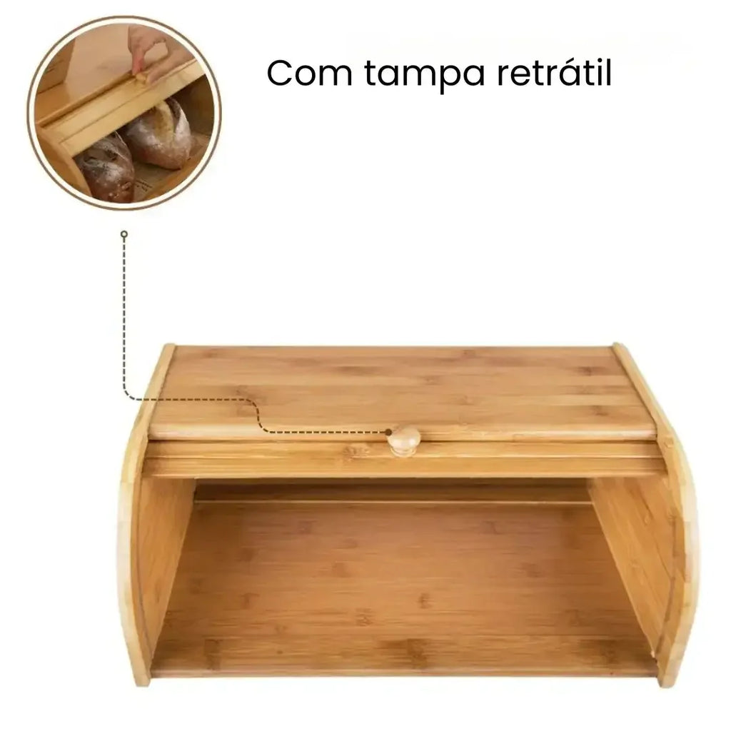Porta Pão Bambu Com Tampa Retrátil - Modern Casa